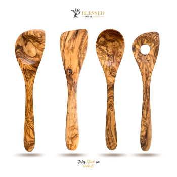 Blessed Olive Wood Küchenhelfer Set 4-Teilig aus Olivenholz